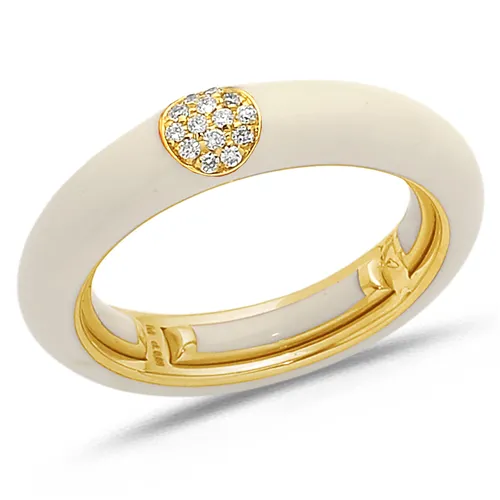 Bague Émail Ivoire sertie de Diamants 0.07ct. en Or 750 mill. Jaune