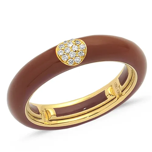 Bague Émail Marron sertie de Diamants 0.07ct. en Or 750 mill. Jaune