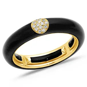 Bague Émail Noir sertie de Diamants 0.07ct. en Or 750 mill. Jaune