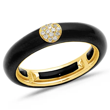 Bague Émail Noir sertie de Diamants 0.07ct. en Or 750 mill. Jaune