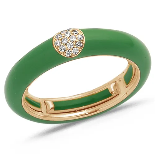 Bague Émail Vert sertie de Diamants 0.07ct. en Or 750 mill. Rose