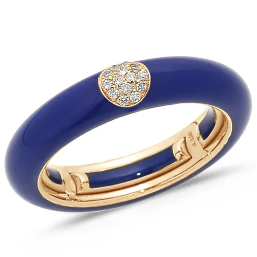 Bague Émail Blue sertie de Diamants 0.07ct. en Or 750 mill. Rose