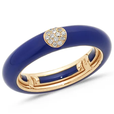 Bague Émail Blue sertie de Diamants 0.07ct. en Or 750 mill. Rose