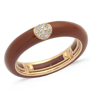 Bague Émail Marron sertie de Diamants 0.07ct. en Or 750 mill. Rose
