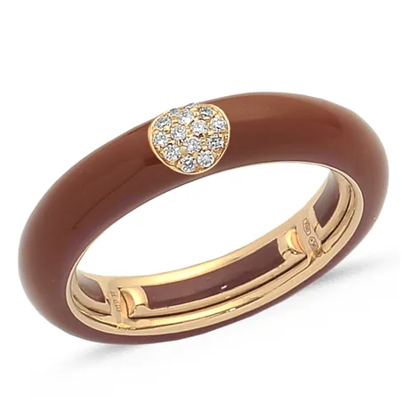 Bague Émail Marron sertie de Diamants 0.07ct. en Or 750 mill. Rose