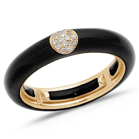 Bague Émail Noir sertie de Diamants 0.07ct. en Or 750 mill. Rose