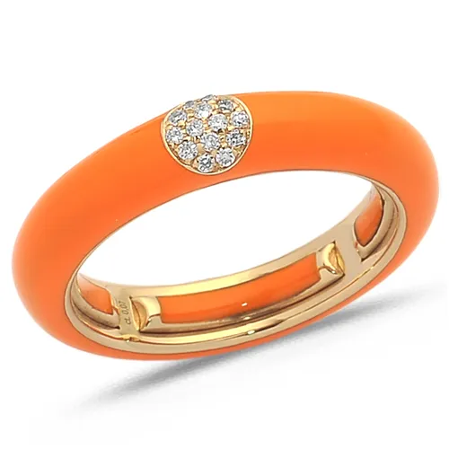 Bague Émail Orange sertie de Diamants 0.07ct. en Or 750 mill. Rose
