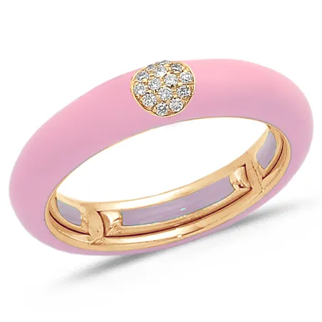 Bague Émail Rose sertie de Diamants 0.07ct. en Or 750 mill. Rose