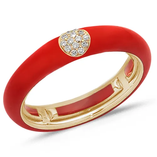 Bague Émail Rouge sertie de Diamants 0.07ct. en Or 750 mill. Rose