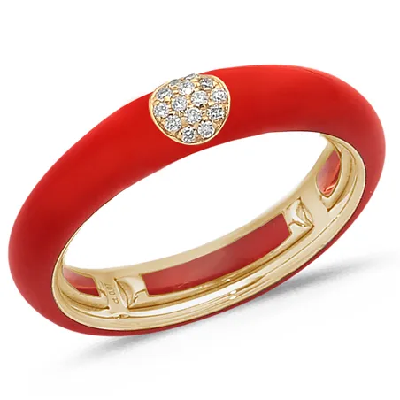 Bague Émail Rouge sertie de Diamants 0.07ct. en Or 750 mill. Rose