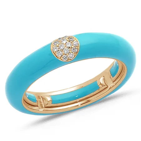 Bague Émail Turquoise sertie de Diamants 0.07ct. en Or 750 mill. Rose