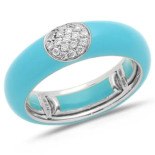 Bague Émail Turquoise sertie de Diamants 0.14ct. en Or 750 mill. Blanc