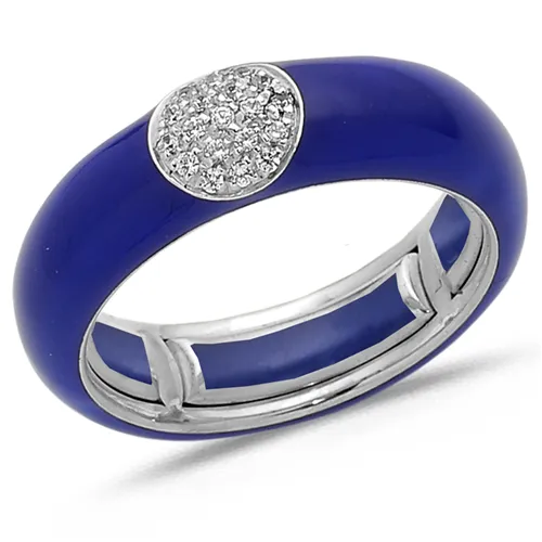 Bague Émail Bleu sertie de Diamants 0.14ct. en Or 750 mill. Blanc