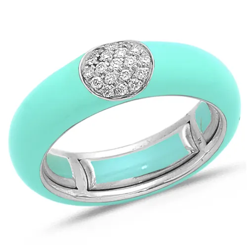 Bague Émail Bleu Clair sertie de Diamants 0.14ct. en Or 750 mill. Blanc