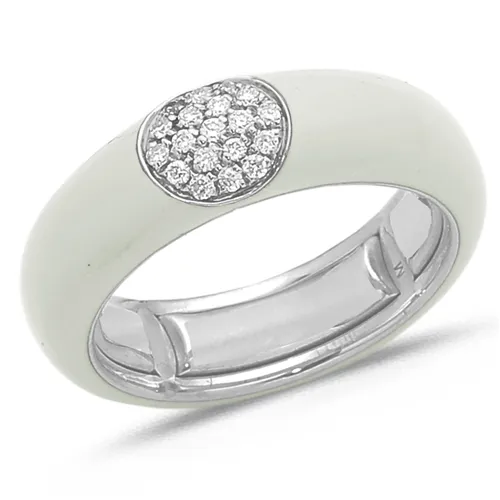 Bague Émail Rouge sertie de Diamants 0.14ct. en Or 750 mill. Blanc