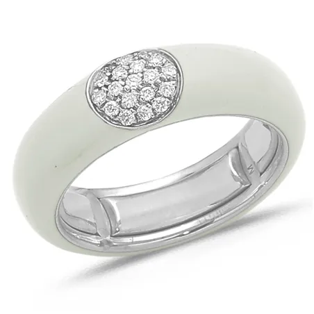 Bague Émail Ivoire sertie de Diamants 0.14ct. en Or 750 mill. Blanc
