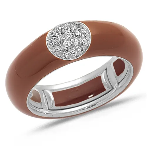 Bague Émail Marron sertie de Diamants 0.14ct. en Or 750 mill. Blanc