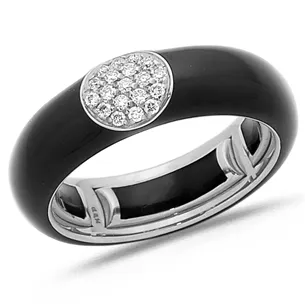 Bague Émail Bleu sertie de Diamants 0.14ct. en Or 750 mill. Blanc 2