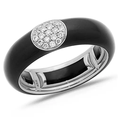 Bague Émail Noire sertie de Diamants 0.14ct. en Or 750 mill. Blanc