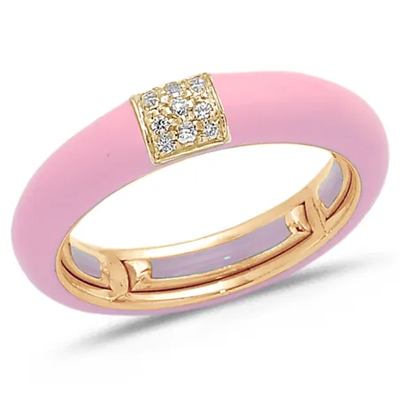Bague Émail Rose sertie de Diamants 0.08ct. en Or 750 mill. Rose