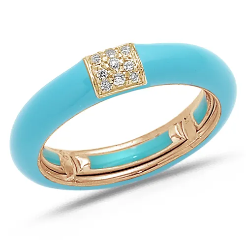 Bague Émail Turquoise sertie de Diamants 0.08ct. en Or 750 mill. Rose