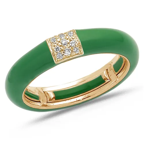 Bague Émail Vert sertie de Diamants 0.08ct. en Or 750 mill. Rose