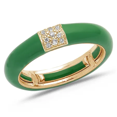 Bague Émail Vert sertie de Diamants 0.08ct. en Or 750 mill. Rose