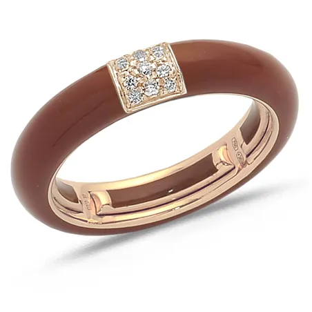 Bague Émail Marron sertie de Diamants 0.08ct. en Or 750 mill. Rose