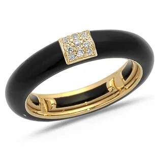 Bague Émail Noir sertie de Diamants 0.08ct. en Or 750 mill. Rose