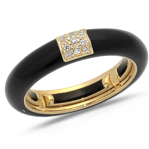 Bague Émail Noir sertie de Diamants 0.08ct. en Or 750 mill. Rose