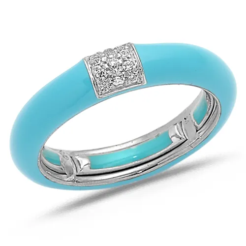 Bague Émail Turquoise sertie de Diamants 0.08ct. en Or 750 mill. Blanc