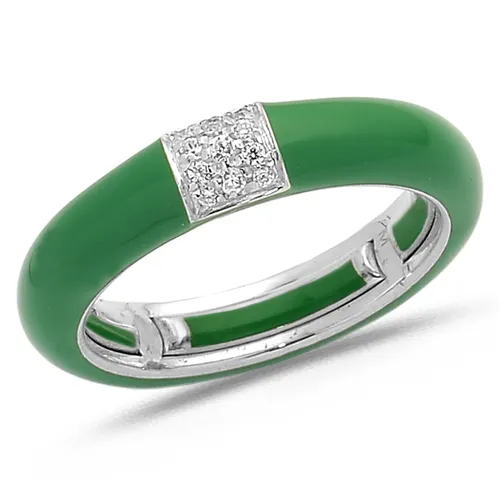 Bague Émail Vert sertie de Diamants 0.08ct. en Or 750 mill. Blanc