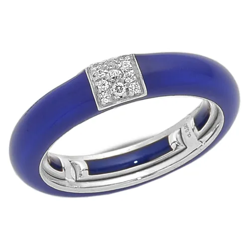 Bague Émail Bleu sertie de Diamants 0.08ct. en Or 750 mill. Blanc
