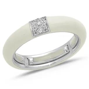 Bague Émail Ivoire sertie de Diamants 0.08ct. en Or 750 mill. Blanc