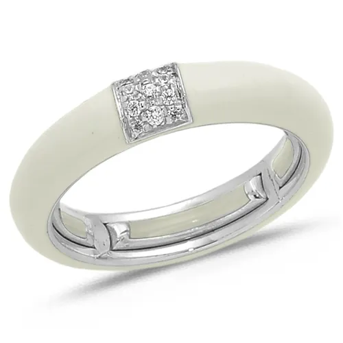 Bague Émail Ivoire sertie de Diamants 0.08ct. en Or 750 mill. Blanc