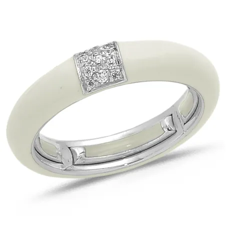 Bague Émail Ivoire sertie de Diamants 0.08ct. en Or 750 mill. Blanc
