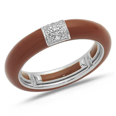 Bague Émail Marron sertie de Diamants 0.08ct. en Or 750 mill. Blanc