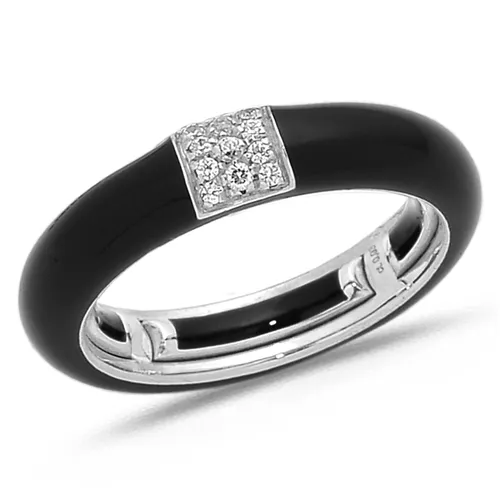 Bague Émail Noir sertie de Diamants 0.08ct. en Or 750 mill. Blanc