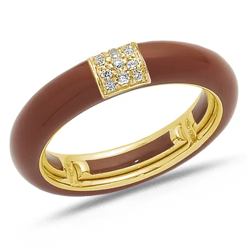 Bague Émail Marron sertie de Diamants 0.08ct. en Or 750 mill. Jaune