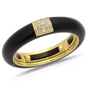 Bague Émail Noir sertie de Diamants 0.08ct. en Or 750 mill. Jaune