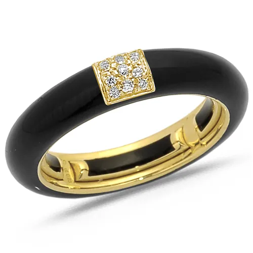 Bague Émail Noir sertie de Diamants 0.08ct. en Or 750 mill. Jaune