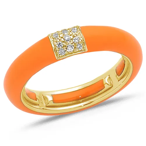 Bague Émail Orange sertie de Diamants 0.08ct. en Or 750 mill. Jaune