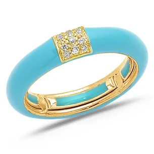 Bague Émail Bleu clair sertie de Diamants 0.08ct. en Or 750 mill. Jaune