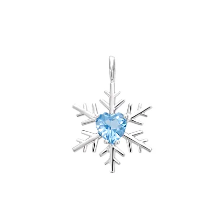 Pendentif Flocon d'Amour en or blanc 750 mm avec topaz bleue en forme de cœur de 5 mm.