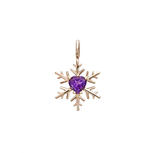 Pendentif Flocon d'Amour en Or Rose 750 mill. serti amethyste Cœur 5mm.