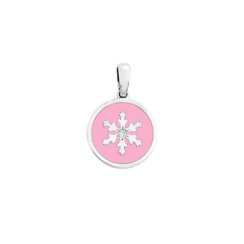 Pendentif Flocon d'Amour Email en Argent 925 mill. serti de Diamant 0.02ct. 