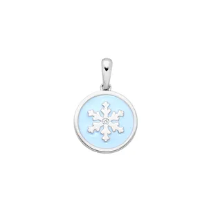 Pendentif Flocon d'Amour Email en Argent 925 mill. serti de Diamant 0.02ct. 