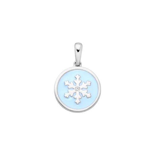 Pendentif Flocon d'Amour Email en Argent 925 mill. serti de Diamant 0.02ct. 