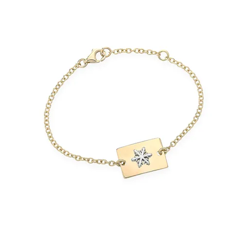 Bracelet Bébé Flocon d'Amour en Or Jaune 750 mill. Et Blanc 750 mill. 14cm