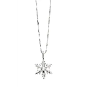 Collier flocon or blanc et diamant 0.03ct